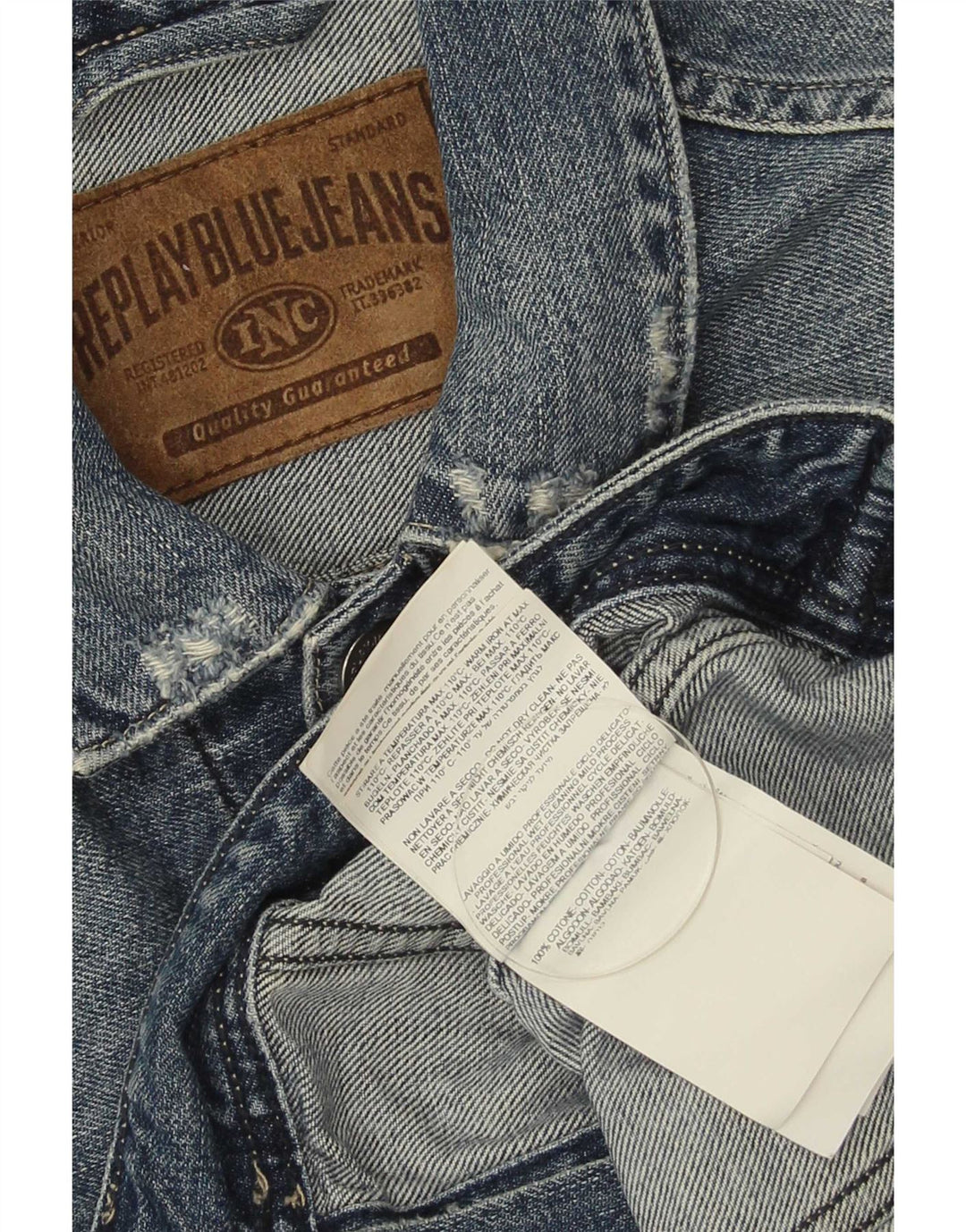 Replay Dame Distressed Denim Jacket UK 14 Medium Blue Cotton