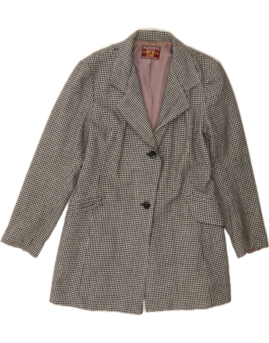 VINTAGE Womens 2 Button Blazer Jacket UK 14 Large Grey Houndstooth Vintage Vintage and Second-Hand Vintage from Messina Hembry 
