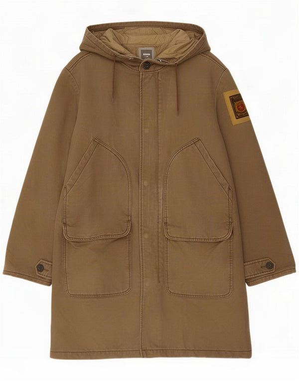 Replay Herre Hooded Graphic Overcoat UK 44 2XL Khaki Cotton