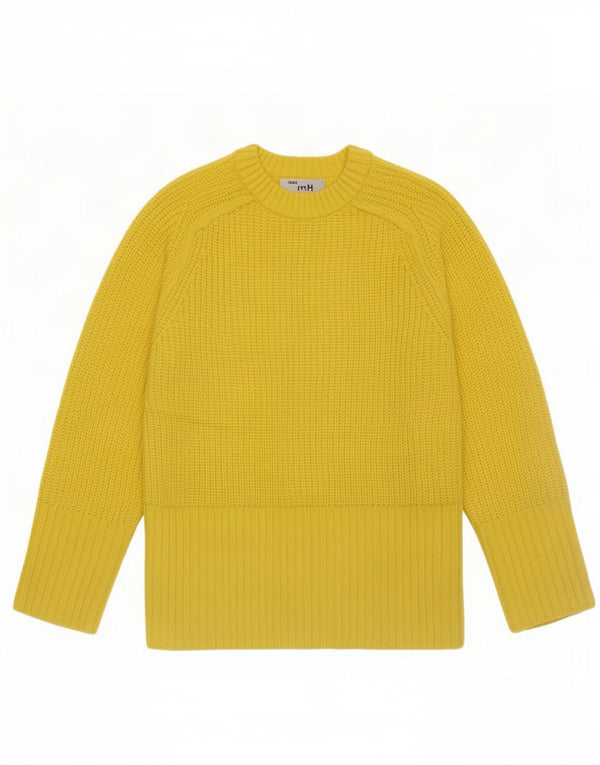 Zara Dame Oversized Crew Neck Jumper Sweater UK 6 XS Gul Akryl