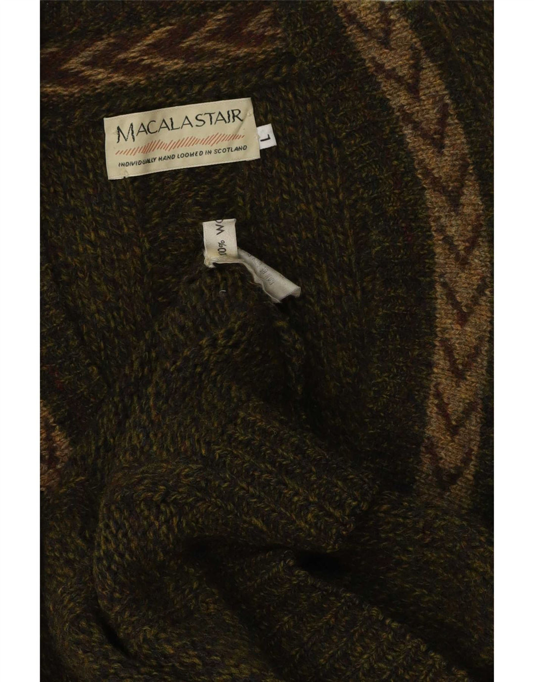 Macalastair Herre V-hals sweater Stor Khaki Geometrisk Uld