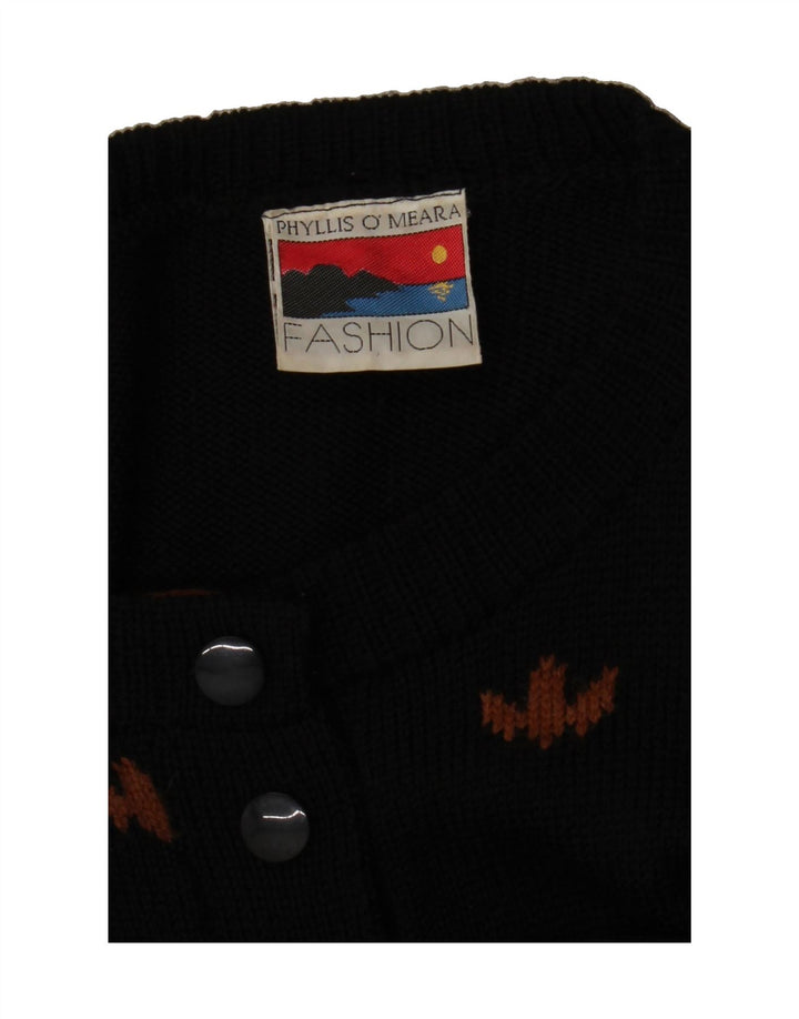 VINTAGE Womens Abstract Pattern Cardigan Sweater UK 14 Large Black Vintage Vintage and Second-Hand Vintage from Messina Hembry 
