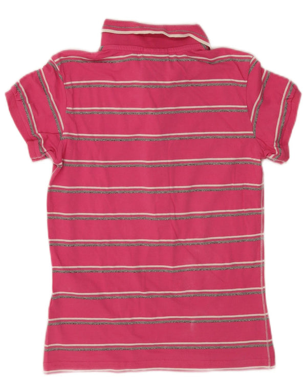 Champion Womens Heritage Fit Polo Shirt UK 14 Medium Pink Stribet Bomuld