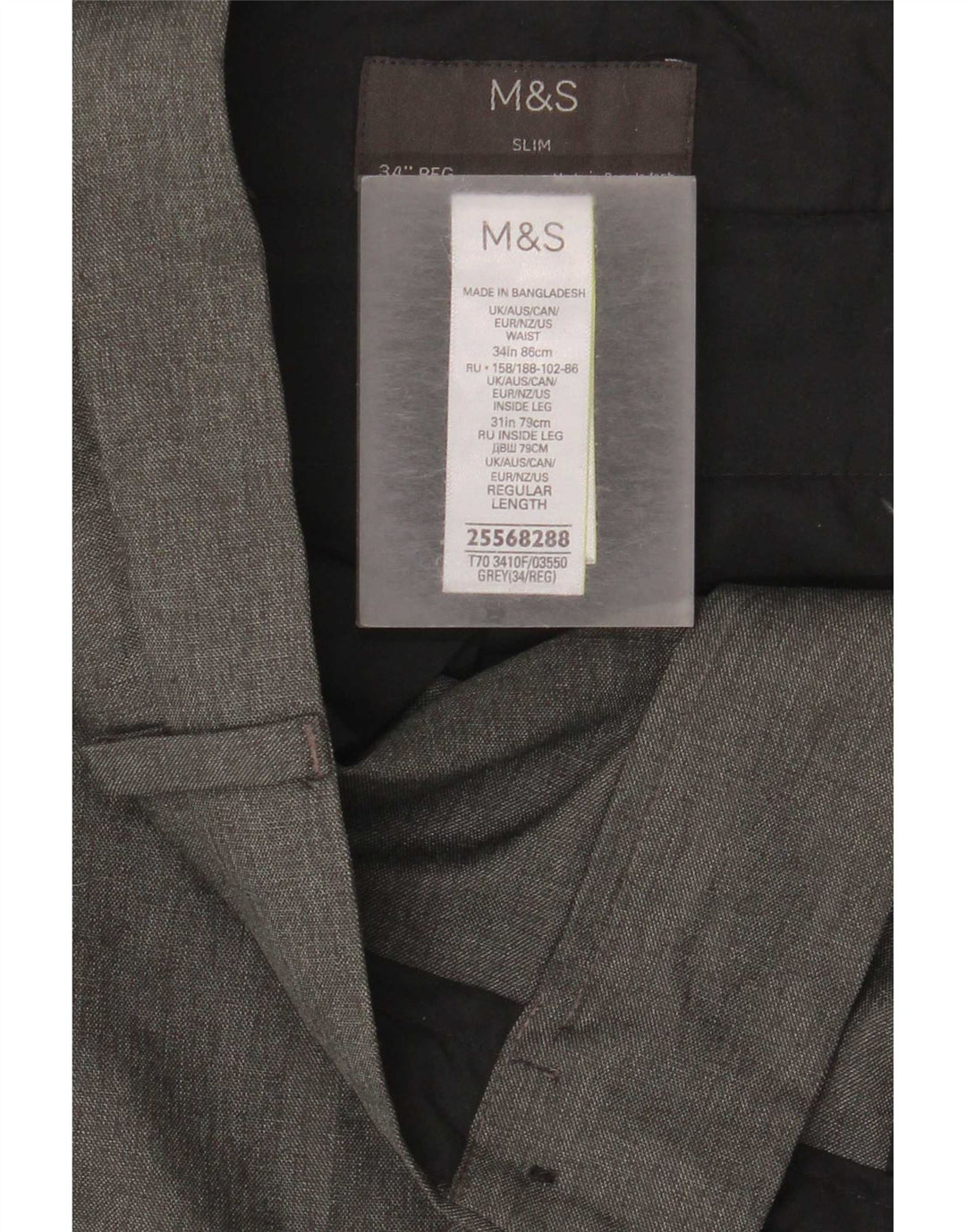 Marks & Spencer Herre Slim Fit Chino Bukser W34 L31 Grå Polyester
