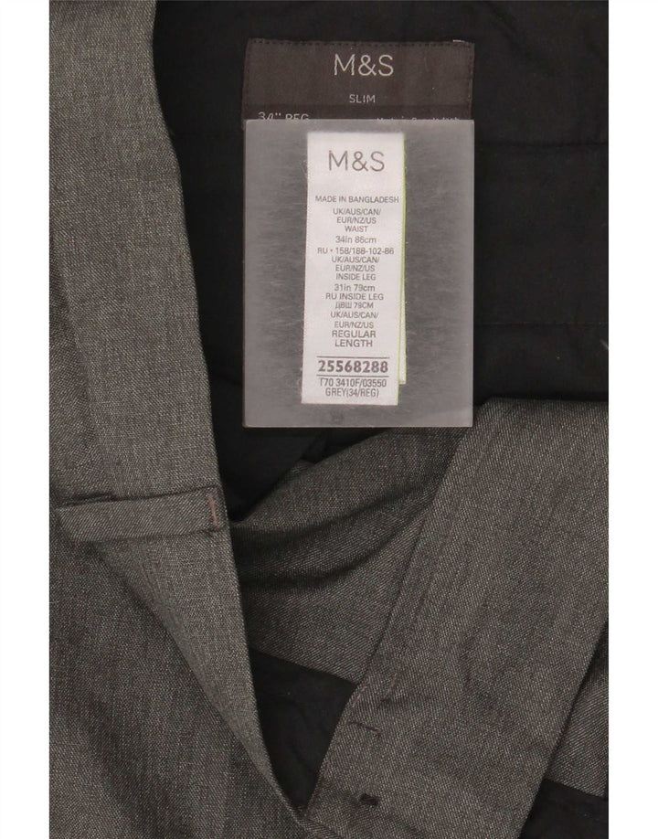 Marks & Spencer Herre Slim Fit Chino Bukser W34 L31 Grå Polyester