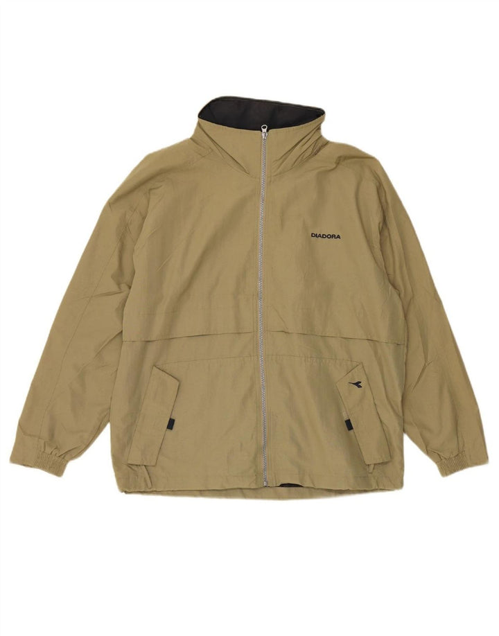 DIADORA Mens Hooded Rain Jacket UK 36 Small Khaki Polyamide Vintage Diadora and Second-Hand Diadora from Messina Hembry 