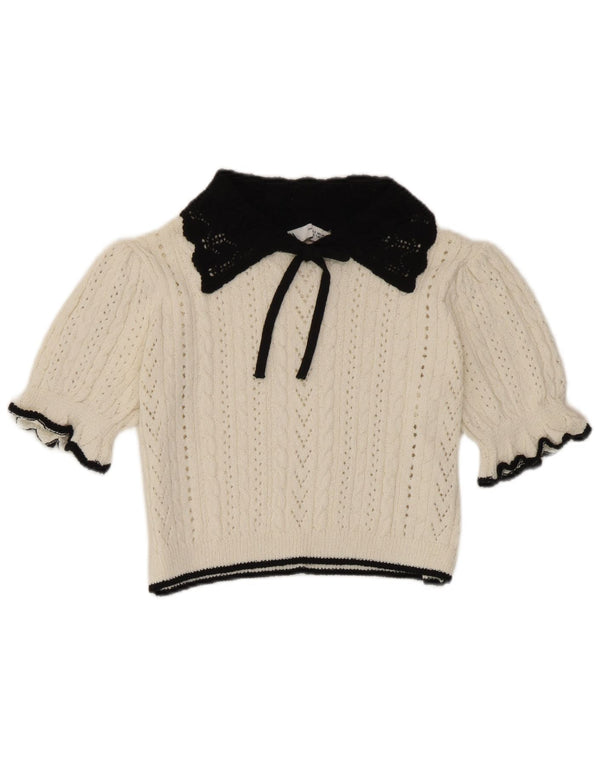 Zara Womens Crop Knit Bluse Top UK 10 Small White Colourblock