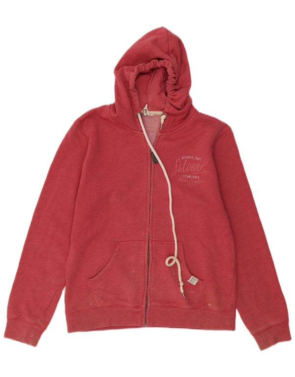 Saltrock Womens Graphic Zip Hoodie Sweater UK 14 Large Red Cotton