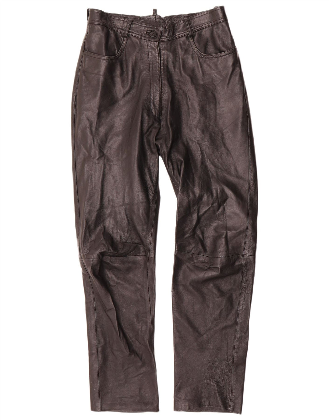 VINTAGE Lige bukser til kvinder IT 42 Medium W28 L29 Sort læder