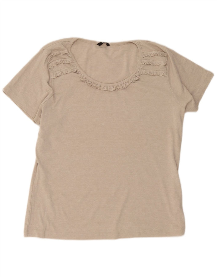 M&Co Dame Flæse Front Bluse Top UK 20 2XL Beige Bomuld