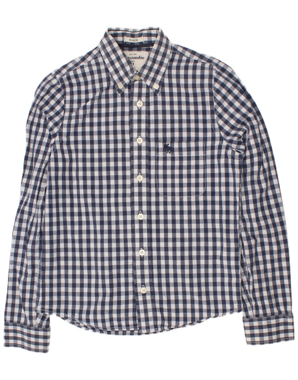 Abercrombie & Fitch Boys Muscle Shirt 10-11 år Medium Navy Blue Gingham