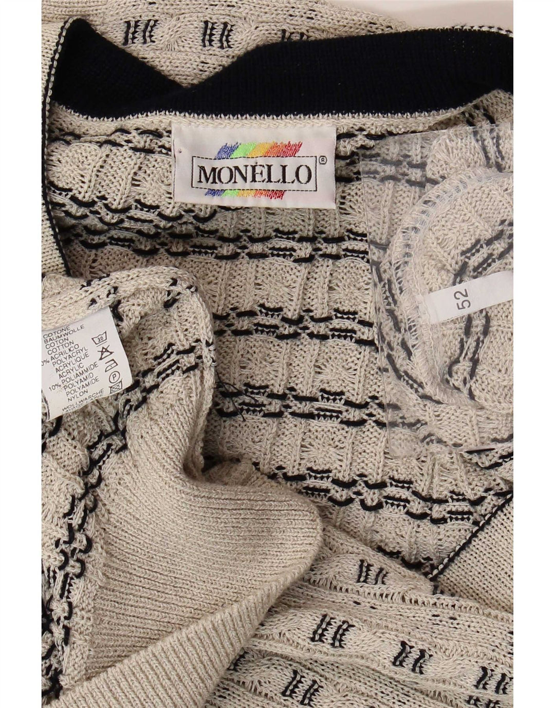 Monello Herre V-hals sweater IT 52 Stor beige stribet bomuld
