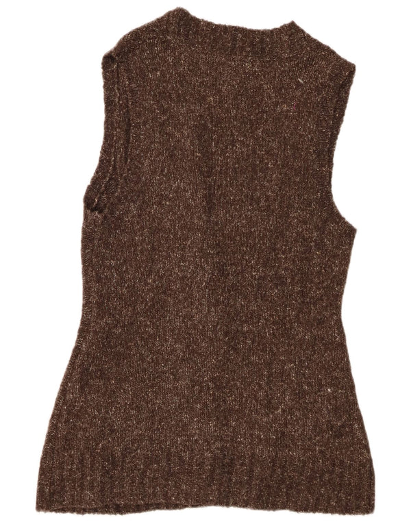L.L.Bean Dame ærmeløs cardigan sweater UK 16 Stor brun flækket