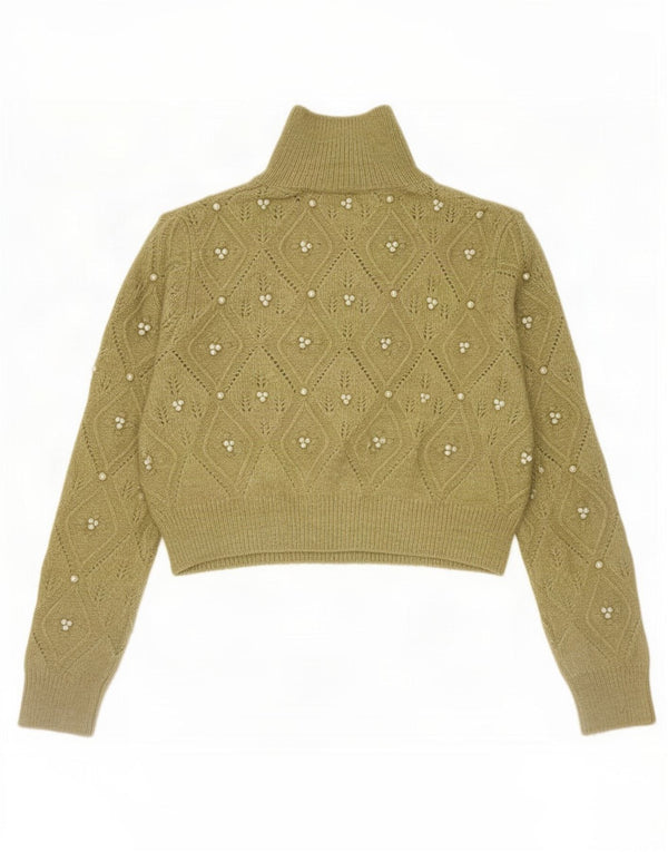 Zara Dame Turtle Neck Jumper Sweater UK 12 Medium Khaki Argyle/Diamond