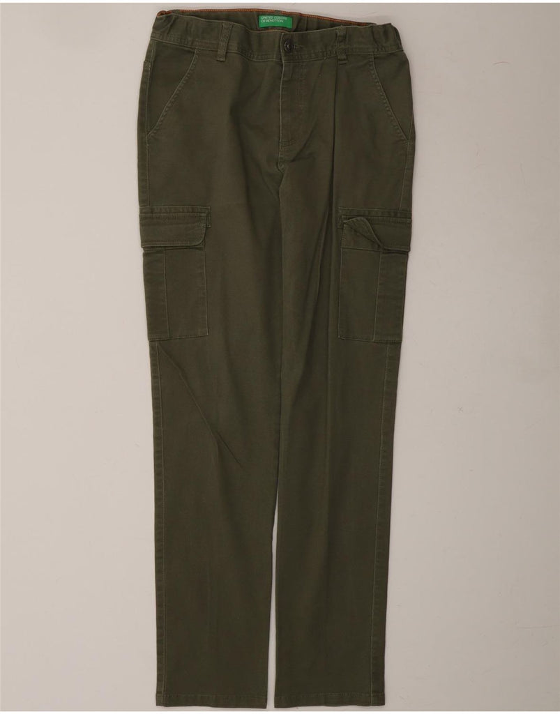 BENETTON Boys Straight Cargo Trousers 13-14 Years 3XL W28 L30 Khaki Cotton Vintage Benetton and Second-Hand Benetton from Messina Hembry 