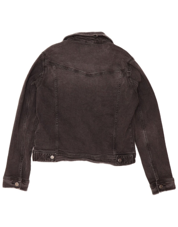 Zara Womens Crop Denim Jacket UK 16 Large Black Bomuld