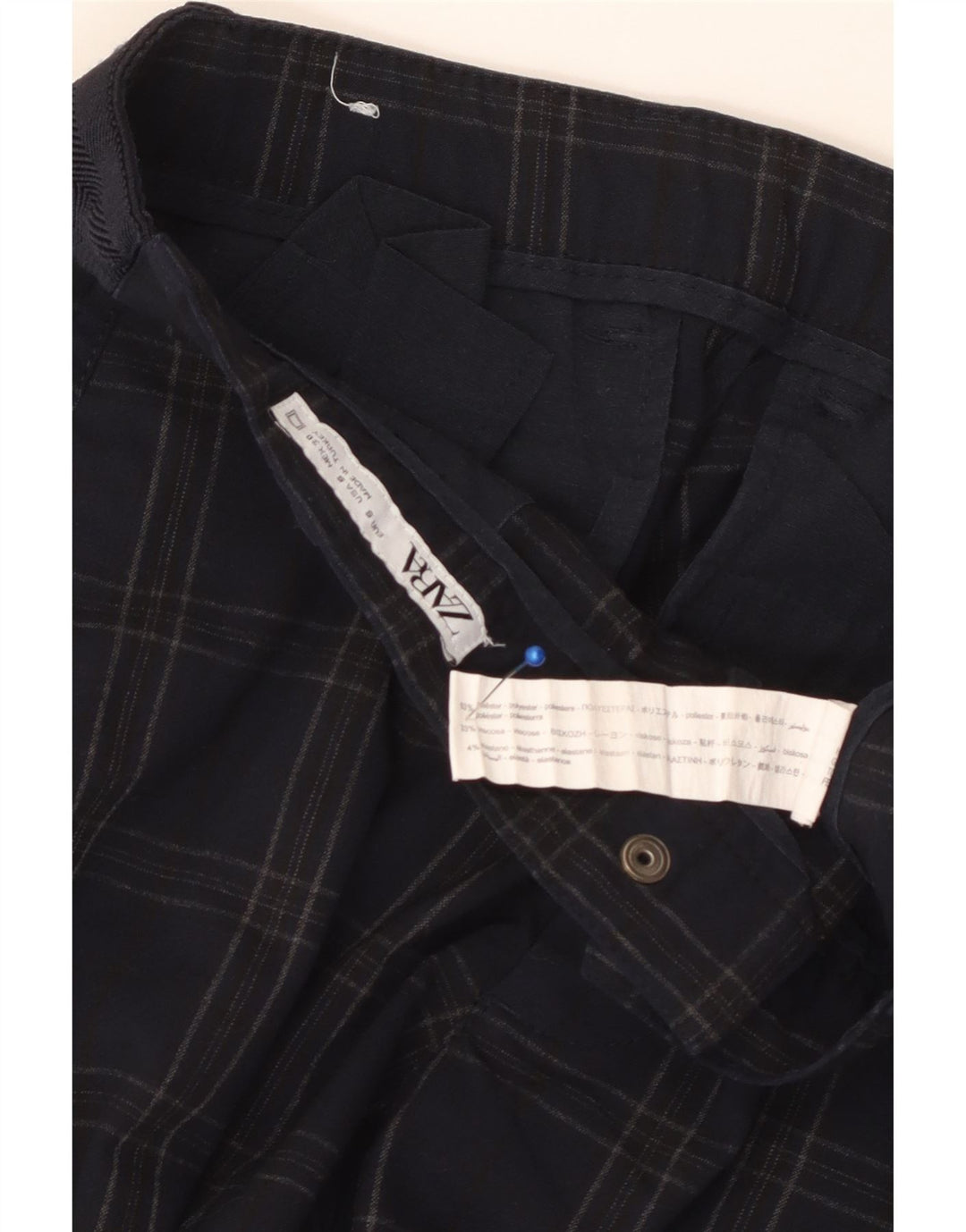 ZARA Slim Chino-bukser til mænd Small W30 L29 Marineblå ternet polyester