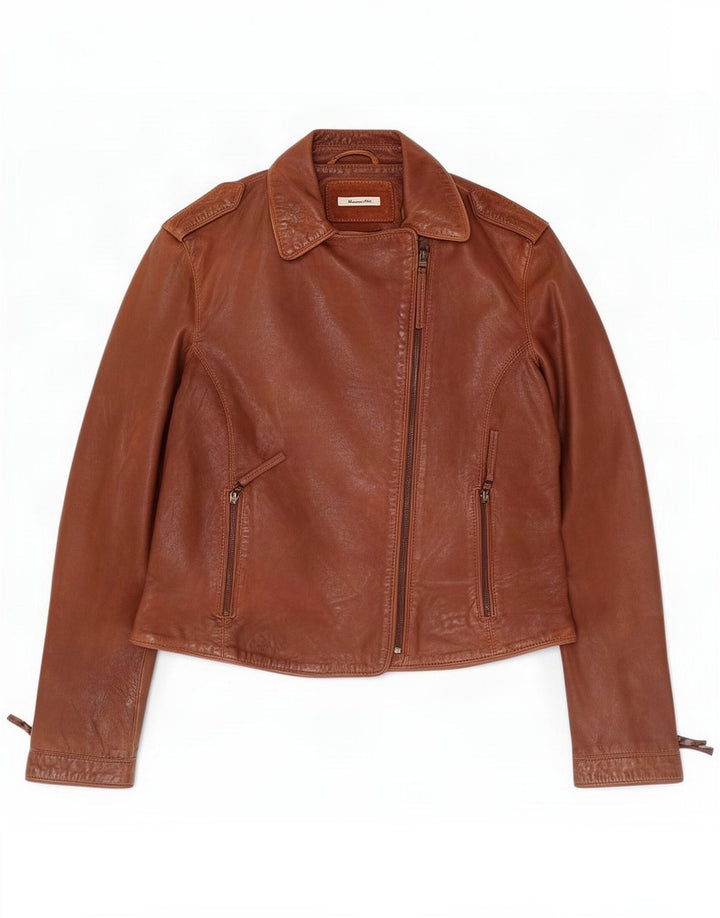 Massimo Dutti Dame Biker Læderjakke UK 10 Small Brown