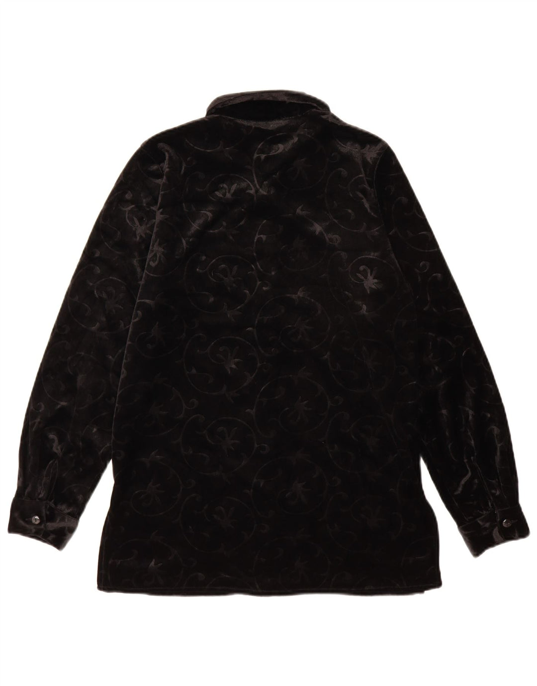 Vintage dame velour skjorte bluse UK 12 Medium Black Paisley Polyester