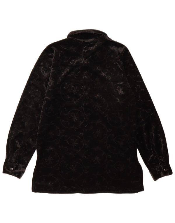 Vintage dame velour skjorte bluse UK 12 Medium Black Paisley Polyester