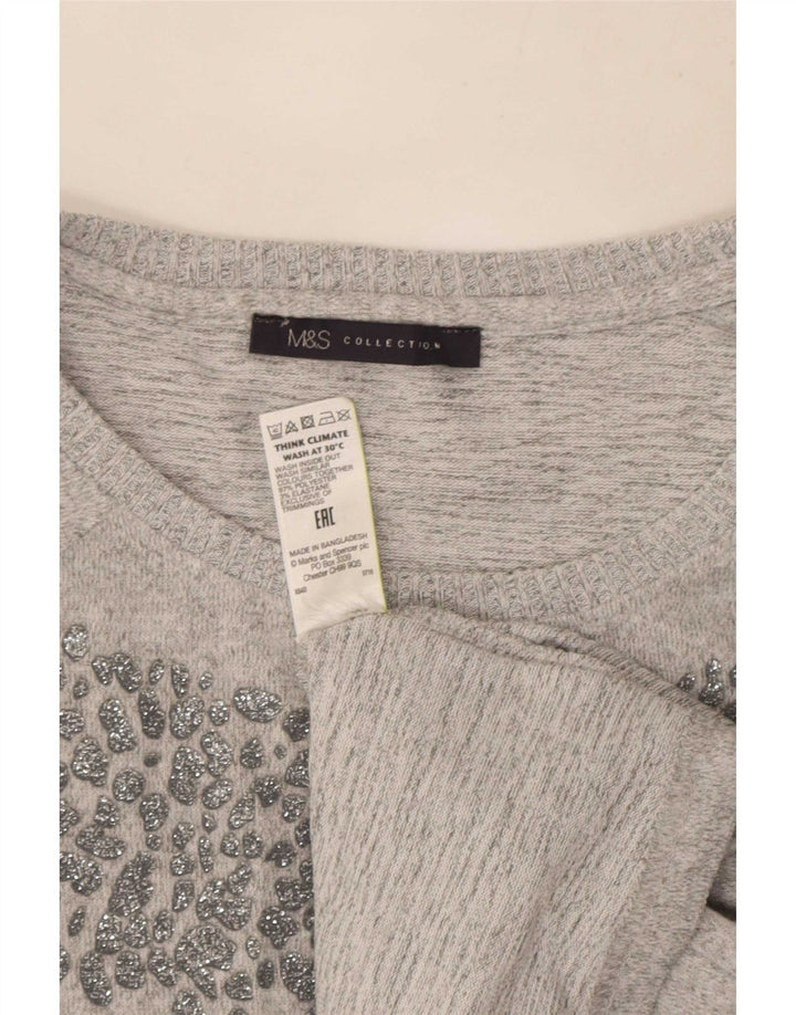 Marks & Spencer Dame Langærmet Tunika Top UK 16 Stor Grå Polyester