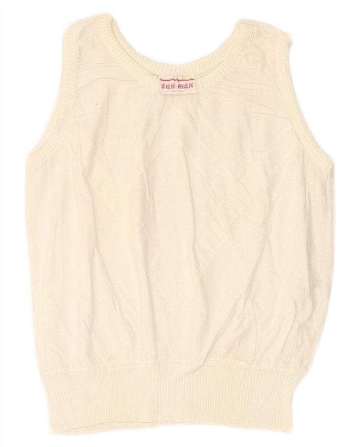 VINTAGE Womens Sleeveless Blouse Top UK 12 Medium White Cotton