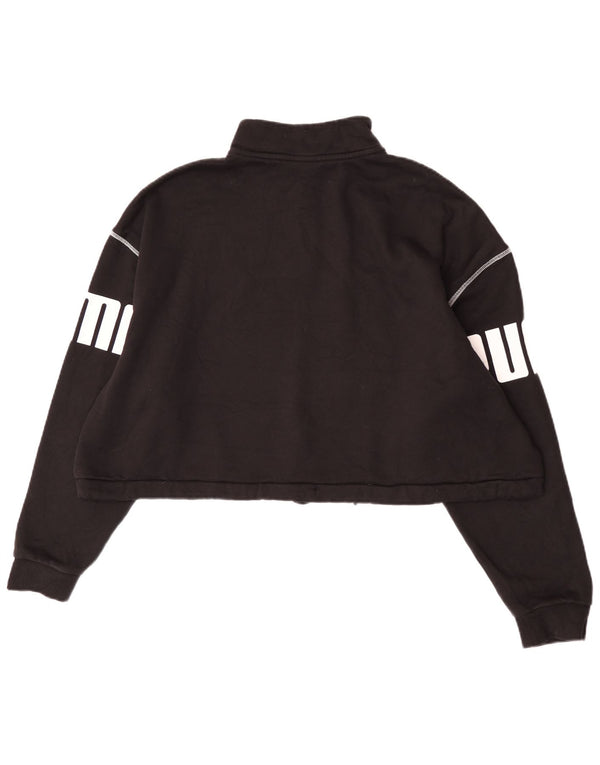 Puma Dame Crop Grafisk Zip Neck Sweatshirt Jumper UK 20 2XL Sort Bomuld