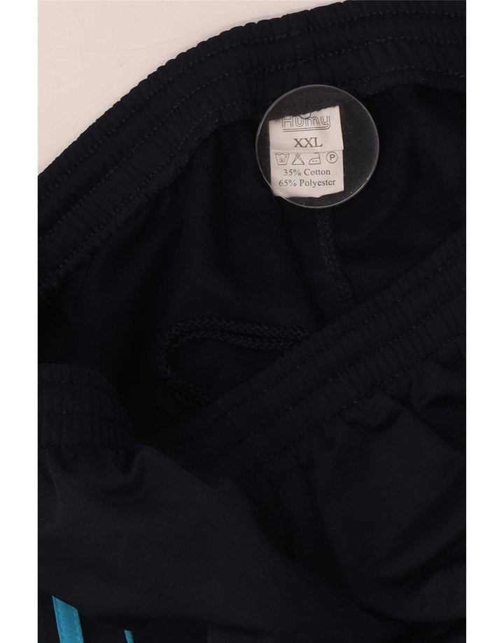 Vintage træningsdragt bukser til mænd 2XL marineblå stribet polyester