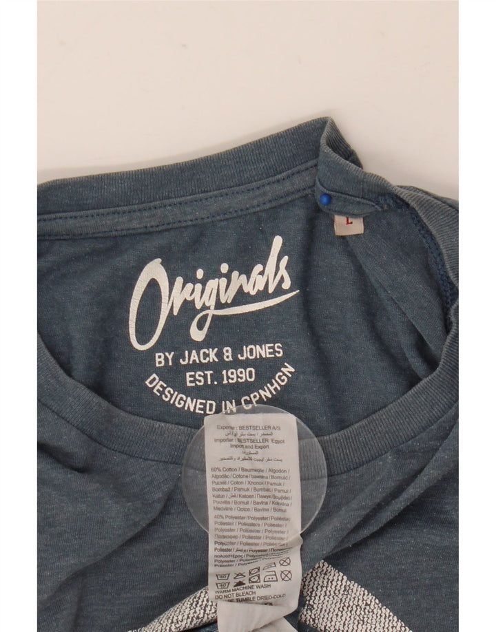 Jack & Jones Herre grafisk T-shirt Top Stor Blå Bomuld