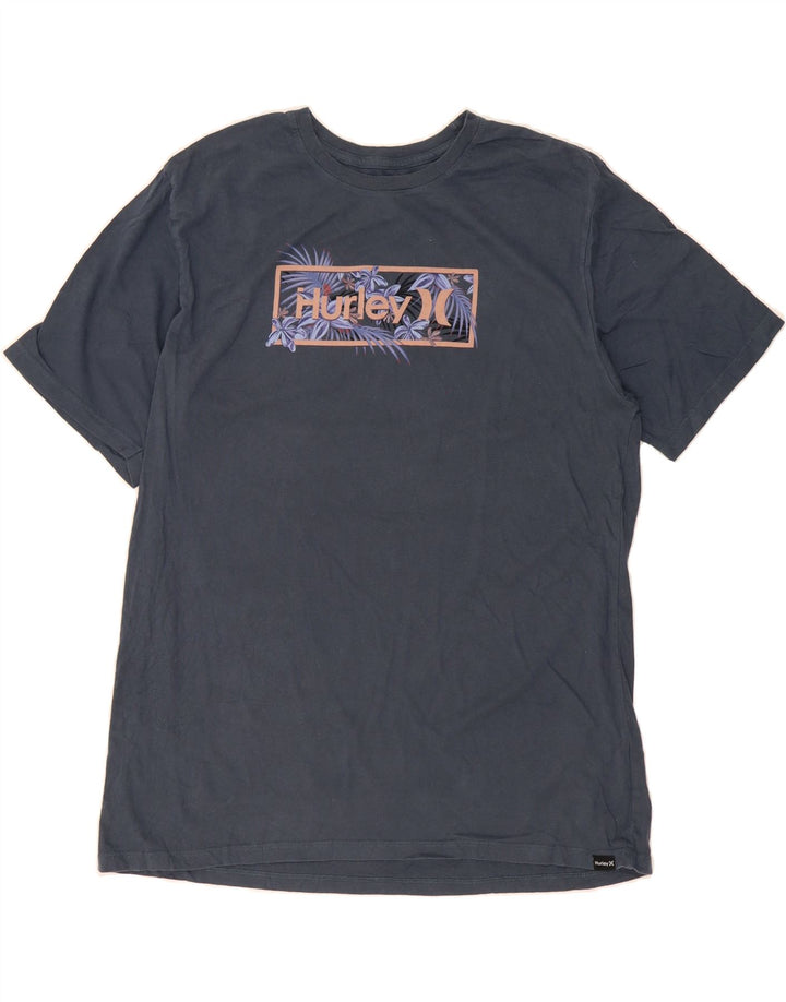 HURLEY Mens Graphic T-Shirt Top Large Navy Blue Cotton Vintage Hurley and Second-Hand Hurley from Messina Hembry 