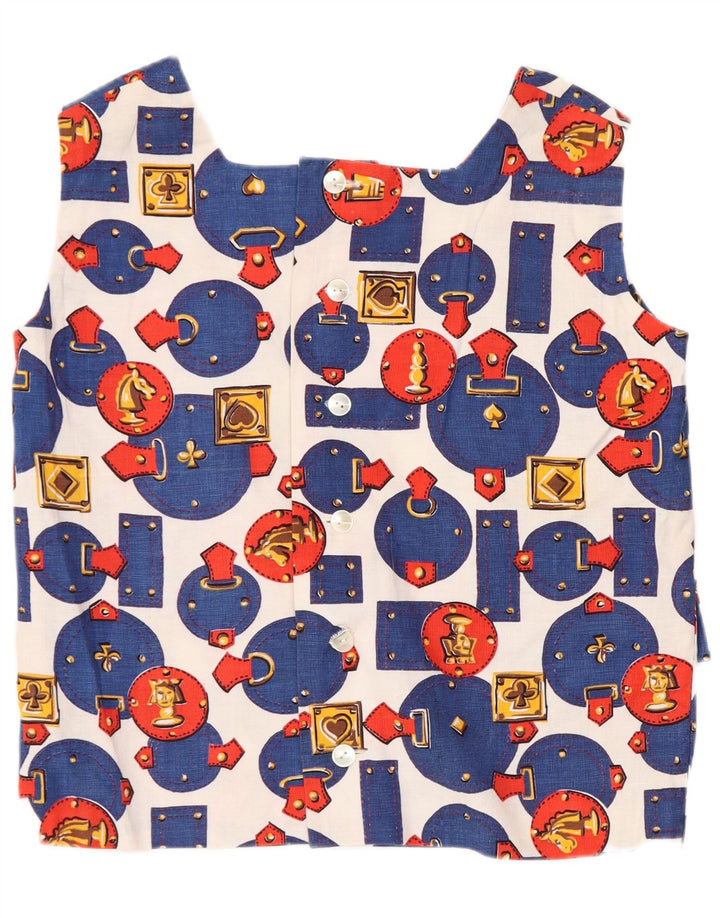 Vintage kvinders ærmeløs bluse Top UK 12 Medium Flerfarvet Geometrisk