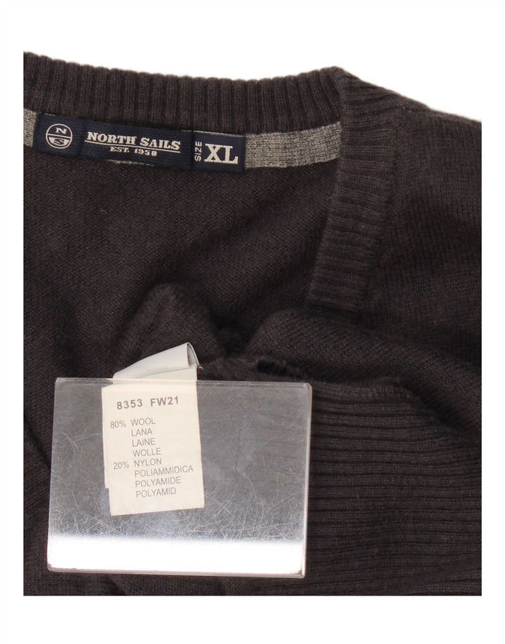 NORTH SAILS Mens V-Neck Jumper Sweater XL Grey Wool