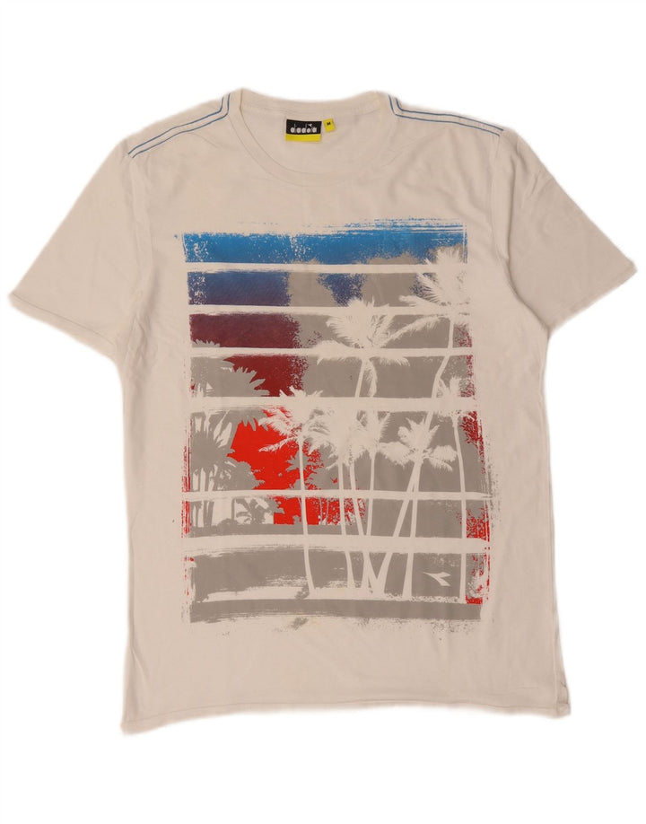 Diadora Herre Grafisk T-Shirt Top Medium Hvid Bomuld