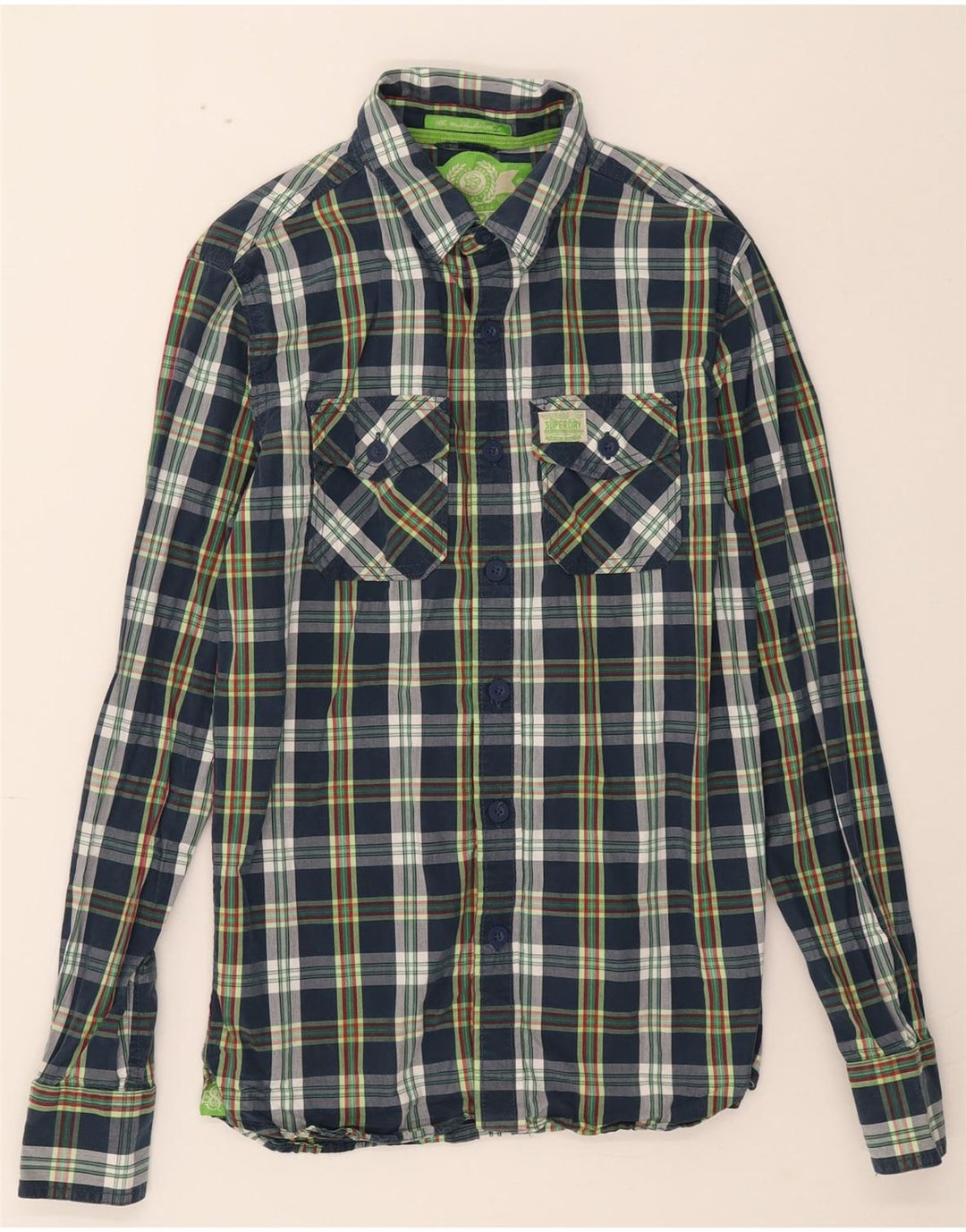 SUPERDRY Mens Shirt Small Navy Blue Check Cotton Vintage Superdry and Second-Hand Superdry from Messina Hembry 