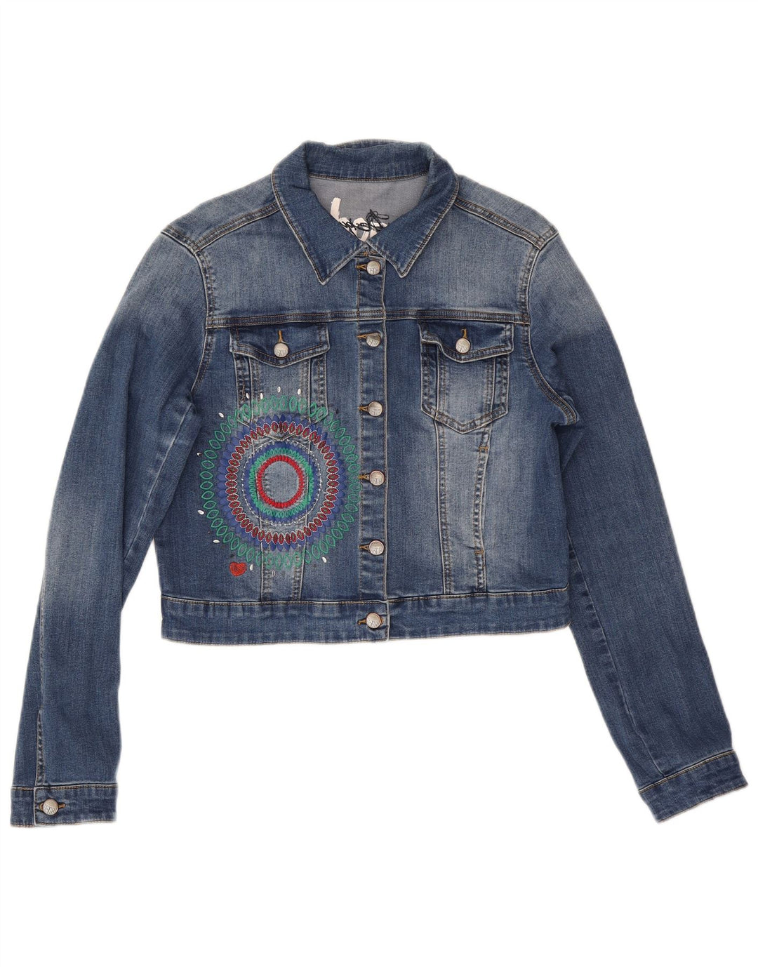 Desigual Womens Graphic Crop denimjakke EU 42 Large Blue Polyester