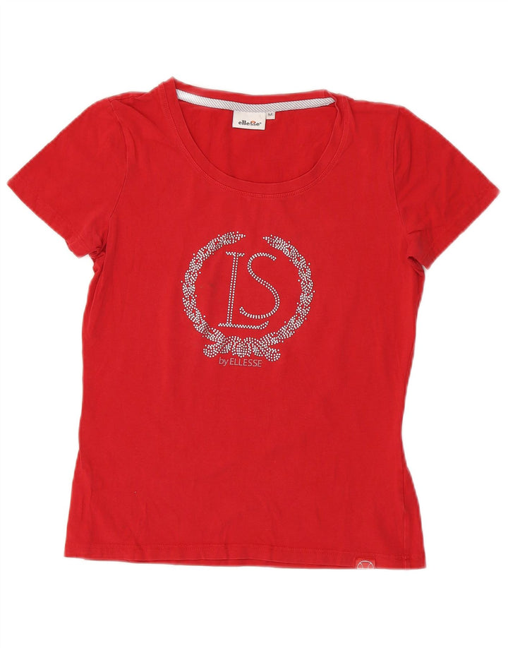 Ellesse Dame Grafisk T-Shirt Top UK 12 Medium Rød Bomuld