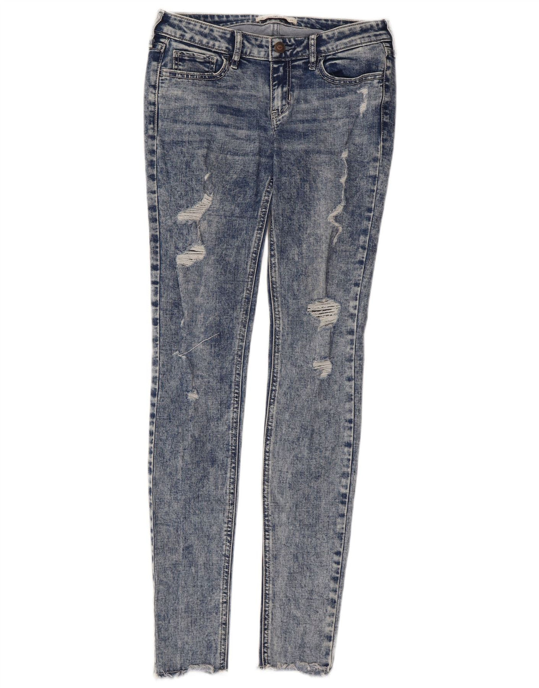 HOLLISTER Dame Distressed Skinny Jeans W26 L30 Blå Bomuld