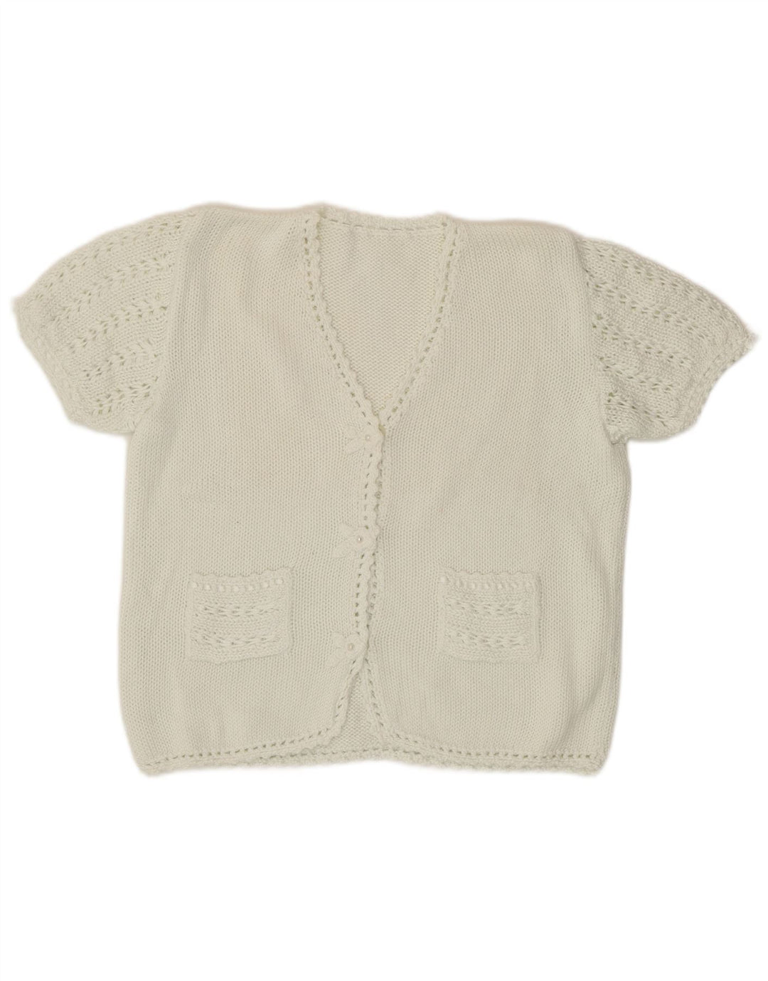 Vintage kortærmet cardigan sweater til kvinder UK 12 Medium White