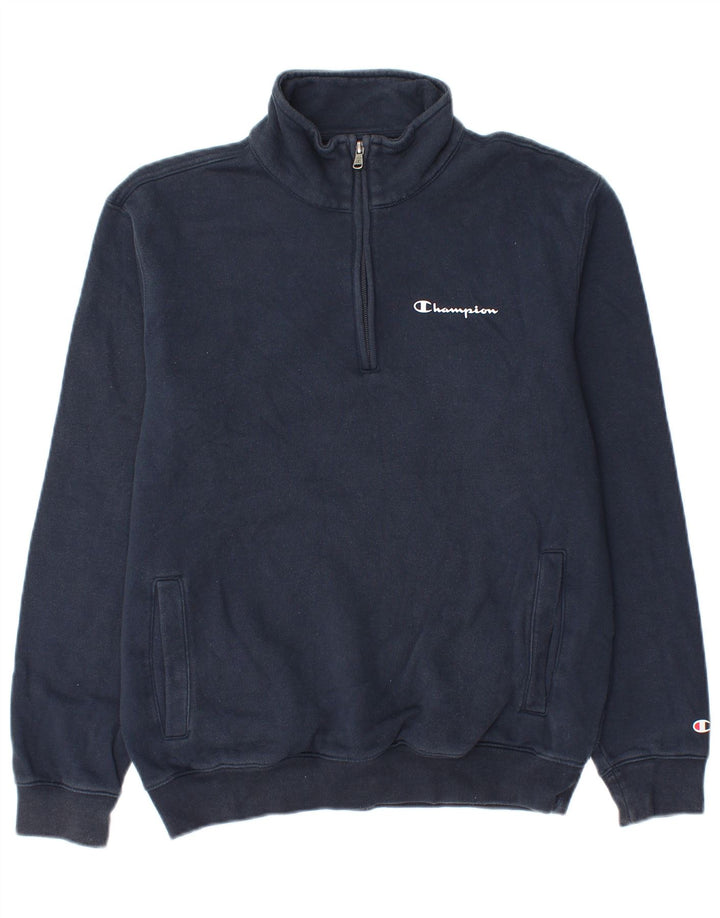 Champion Herre Zip Neck Sweatshirt Jumper lille marineblå bomuld