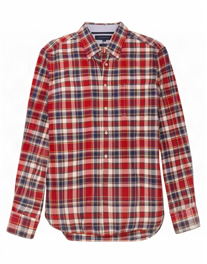 Tommy Hilfiger Herre Custom Fit skjorte Medium rød ternet bomuld