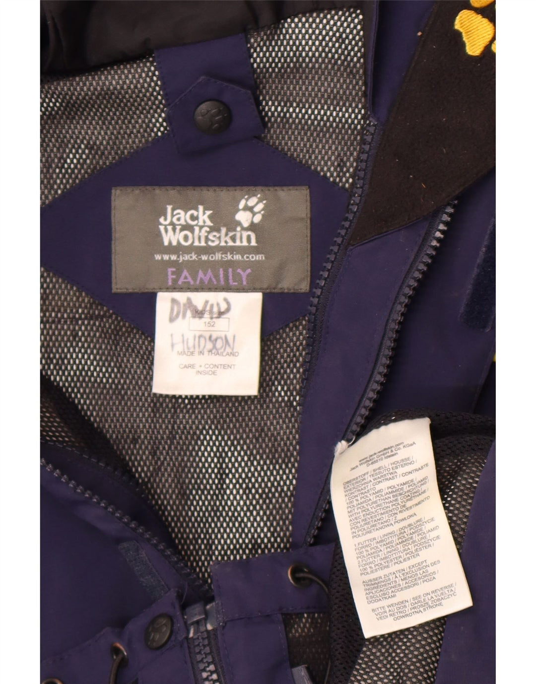 Jack Wolfskin drenge grafisk hætte regnjakke 12-13 år marineblå