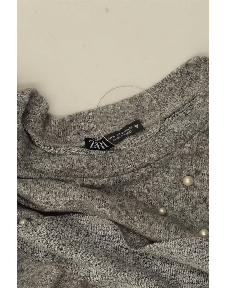 Zara Dame Oversized Top 3/4 ærmer UK 10 Small Grå Flecked