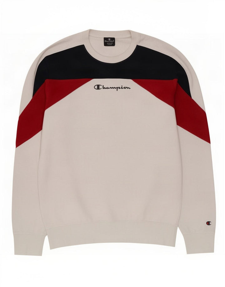 Champion Herre Sweatshirt Jumper Medium Hvid Colourblock Bomuld