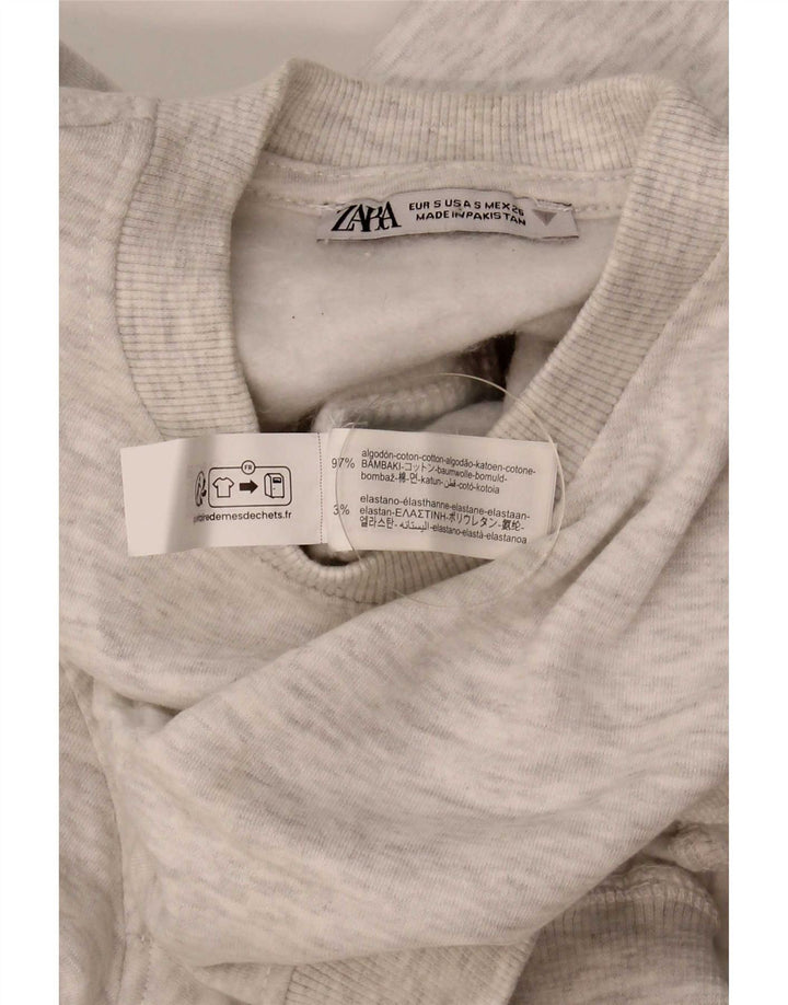 Zara Womens Crop Oversized Sweatshirt Jumper UK 10 Small Grey Flecked