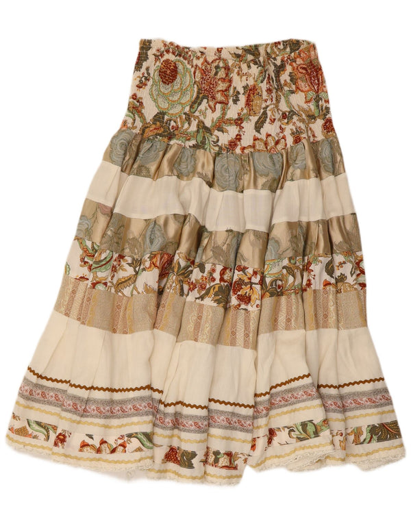 Vintage kvinders højtaljede udskårne nederdel W28 Medium Beige Floral Viscose