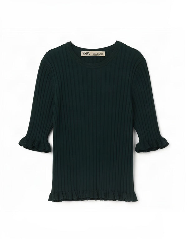 Zara Womens Crop Bluse Top UK 8 Small Green Viscose