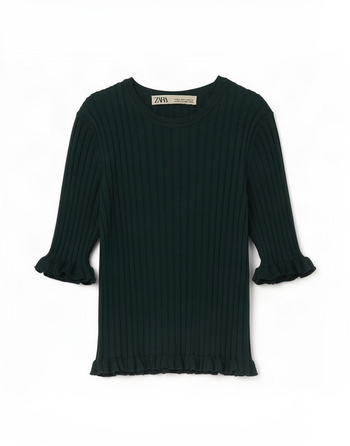 Zara Womens Crop Bluse Top UK 8 Small Green Viscose