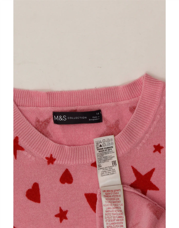 MARKS & SPENCER Womens Crew Neck Jumper Sweater UK 14 Large Pink Vintage Marks & Spencer and Second-Hand Marks & Spencer from Messina Hembry 