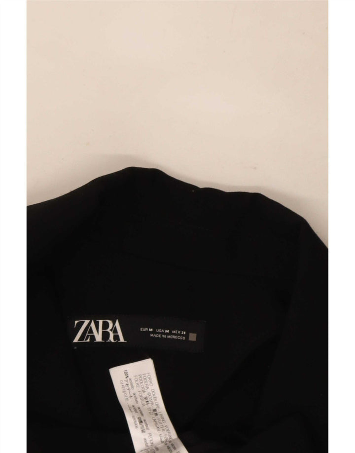 Zara Womens Crop Double Breasted Blazer Jacket UK 14 Medium Black Acetate