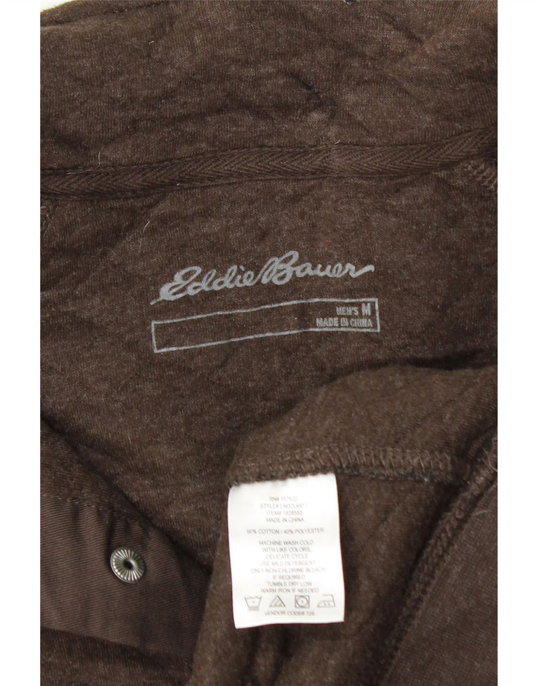 EDDIE BAUER Herre Button Neck Sweatshirt Jumper Medium Brun Bomuld
